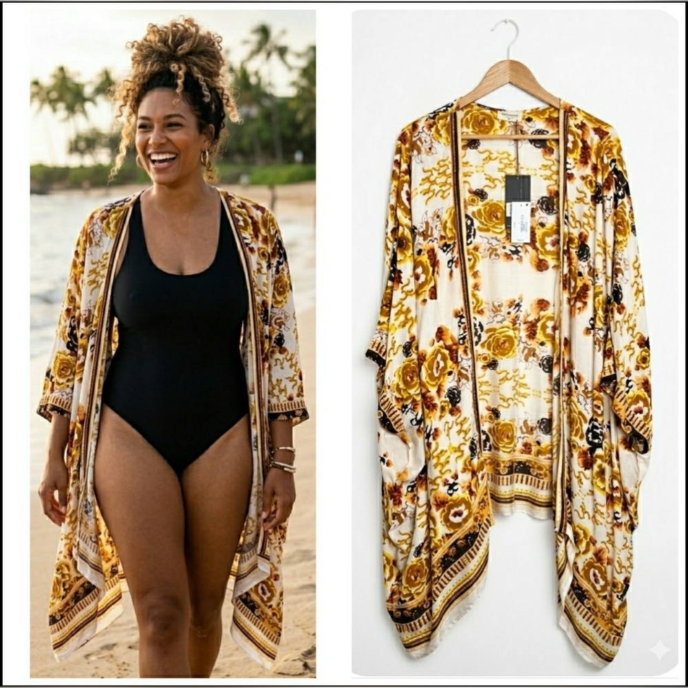 Vacation Ready Boho Gypsy Festival Resort Kimono Shaw Cover-Up New